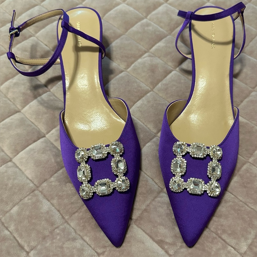 Elegant Ann Taylor Purple Women's Shoes with Crystal Embellishments
